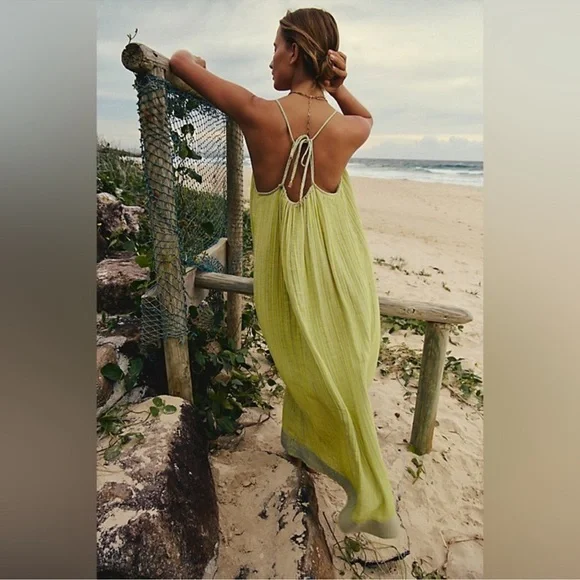 NWOT Free People Rio Reversible Midi Small and medium yellow/Green striped - Picture 2 of 5